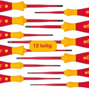 Wiha Schraubendreher Set 12-teilig, VDE geprüft, isoliert 1.000 V (41003) I Profi Schraubenzieher Set mit dünner Spitze Schlitz/Kreuz/Kreuzschlitz/Torx/Plusminus I Elektriker Werkzeug
