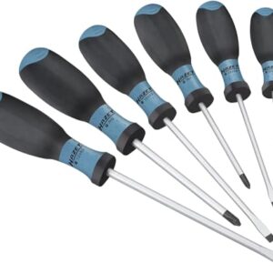 HAZET Schraubendreher-Satz 810SPC/6 I 6-teilig mit rutschfestem 3-Komponenten-Griff für hohe Kraftübertragung I mattverchromte Oberfläche, 4x Schlitz-Profil, 2x Kreuzschlitz-Profil