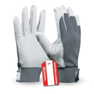Gebol Uni Fit Comfort, 1 Paar Arbeitshandschuhe aus hochwertigem Leder, Handschuhe Herren für Bau, Mechanik & Garten, elastischer Bund & Klettverschluss, Sicherheitshandschuhe Gr. L/9, Weiß/Grau
