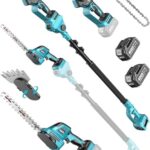 SEESII 6-in-1 Mini Kettensäge & Akku Heckenschere Set, Hochentaster mit 2 * 4000mAh Akkus, Maximale Reichweite bis zu 4,57m, Geeignet für Gartenpflege und zum Holzfällen