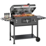 JUMMICO Tragbarer Holzkohlegrill mit Schornstein Schnellaufheizen Klappbaren Seitenbrettern Thermometer Zubehör für Familie Camping Garten BBQ
