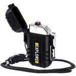 LcFun Lichtbogen Feuerzeug Elektrisch, Wasserdicht Winddicht USB Feuerzeuge Wiederaufladbar, Plasma Feuerzeug Lighter mit Notfall-Pfeife für Camping, Survival Taktische-überlebensausrüstung (Schwarz)