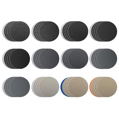 ASTER 60 Stück Schleifpapier 75mm Runde Schleifscheiben Schleifpads, Körnung 60 80 100 150 320 600 1000 1200 2500 4000 7000 10000 Klett Trockene Nasse Pad für Metall Holz Glas Auto Polieren