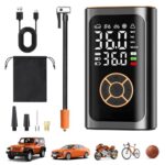 Elektrische Luftpumpe - 4000mAh & 150PSI Fahrradpumpe für Autoreifen mit Manometer & LED-Licht, schnellere Aufblasung Mini Kompressor für Auto Fahrräder, Motorra