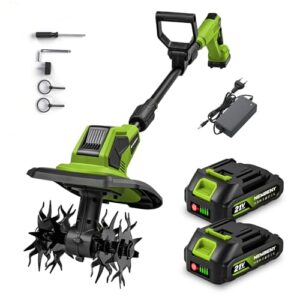 NewBeny Akku-Bodenhacke Gartenfräse Elektrisch mit 2 x 2,0-Ah-Akkus, Bodenfräse mit 4 Sätzen Stahlmessern, 23 cm Breite und 17 cm Gartenfräse Akku zum Jäten, Bodenbearbeiten und Rasenpflege