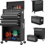 Werkstattwagen Trolley mit Kofferaufsatz, Werkzeug Wagen abschließbar, Mobile Werkzeugschrank, Kofferaufsatz mobil & herausnehmbar, Rollen mit Bremsen, Werkzeugschrank -schwarz
