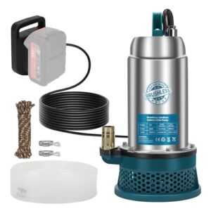 Tauchpumpe kompatibel mit Makita 18V Akku (keine Batterie)– 5000L/H Kabellose Wasserpumpe mit 10m Schlauch, 5m Verbindungskabel – Ideal für Pool, Wasserbett, Gartenbewässerung, Bürstenloser Motor