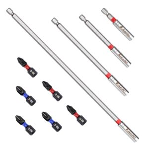 ColumPRO 10 Stück. Bithalter magnetisch Set: 60/100/150/300 mm Bit-Verlängerung, inkl. 6 Profi-Bits (PH2*3/PZ2*3), flexibel & wackelfrei, kompakter Bithalter für Akkuschrauber & Schlagschrauber