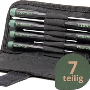 Wiha Essential Feinmechaniker Schraubendreher Set 7-tlg. + Tasche | Feinmechaniker Werkzeug Set | Uhrmacher Werkzeug, Modellbau, Brillen Reparaturset