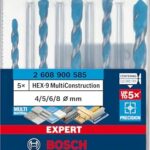 Bosch 5x EXPERT HEX-9 Multi Construction Bohrer-Set (für Beton, Weiche Fliesen, Ø 4-8 mm, Professional Zubehör Schlagbohrer/Schrauber, Bohrmaschine/Schrauber)