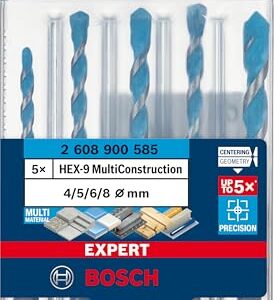 Bosch 5x EXPERT HEX-9 Multi Construction Bohrer-Set (für Beton, Weiche Fliesen, Ø 4-8 mm, Professional Zubehör Schlagbohrer/Schrauber, Bohrmaschine/Schrauber)