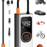 Tragbarer Elektrische Luftpumpe 6000mAh, 150PSI Akku Kompressor, Mini Reifenpumpe mit Digital Manometer, LED Licht, USB Powerbank für Auto, Motorrad, Fahrrad, Ball