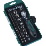 Brüder Mannesmann Bitsatz, 38-teilig - Ratschen- und Bit-Set mit Mini-Ratsche, Verlängerungsstück, Steckschlüssel-Set, Schrauberbits und Bit-Adapter - inkl. Kunststoffkassette | M29891