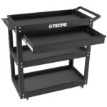 TECPO Werkzeugwagen Rollwagen mit 3 Ladeflächen - inkl. vormontierter Schublade und Antirutschmatten als Schaumeinlage zum Schutz, 300 kg Tragkraft - geeignet als Transportwagen