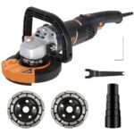 MAXXT 1500W Betonschleifer Winkelschleifer Bürstenloser EC-Motor, Schleifmaschine mit 5-Zoll-Pad, 1000–8500 U/min, 7-stufige Drehzahlregelung, abnehmbarer Schutz (inkl. 2 Diamantschleifscheiben)