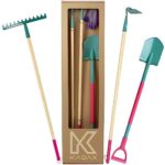 KADAX Gartenwerkzeug-Set, 4er Set, Metall Spaten, Rechen und Hacke, Gartenwerkzeug für Damen, Inclusive Handschuhe, Gartenset, Gartengeräte