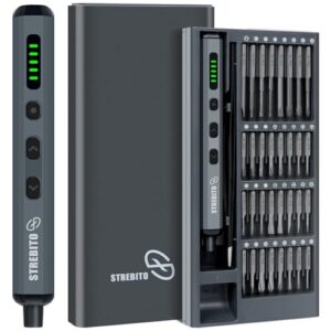 STREBITO Mini-Elektroschrauber-Set, 70-in-1 kabelloser Elektroschrauber – 64 S2-Präzisions-Bits, 5 Drehmomenteinstellungen, 4 LED-Leuchten
