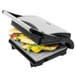 Cecotec Rock'nGrill Elektrogrill mit Grill, 700W, Oberfläche 23 x 14,5 cm, Antihaftbeschichtung, PTFE-frei, PFOA-frei, schwimmende Platte, Kaltgriff, Leuchtanzeige, vertikale Lagerung