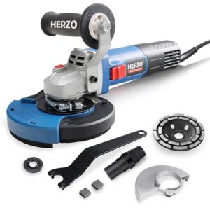 HERZO Betonschleifer Betonfräse 1400W mit Diamantschleiftopf und Absaughaube 125mm