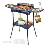 Sommertal BBQ231 Elektrogrill | Balkongrill | 2200W | Camping Grill | 2in1 | stufenloser Temperaturregler | Ablagefläche | schnelles Aufheizen | Windschutz