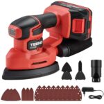 TEENO Akku-Schleifmaschine 3-in-1, 20 V, Delta-Schleifer mit 2 A Akku, 13000 U/min, Detailschleifer mit Staubsammelbeutel, 15 Blatt Schleifpapier, 140 x 96,6 mm