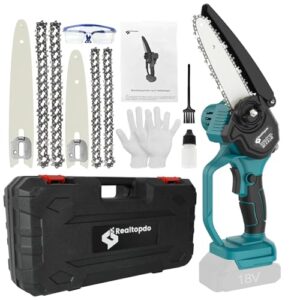 Realtopdo Mini Kettensäge 15 cm und 20 cm Astsäge kompatibel mit Makita 18V Akku, Bürstenlose Akku-Kettensäge mit Automatischer Öler, Werkzeuglose Kettenspannung für Gartenscheren (ohne Akku)