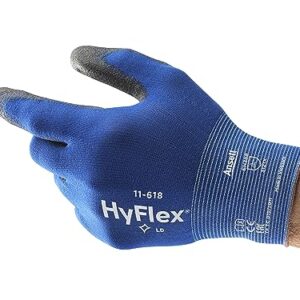 Ansell HyFlex 11-618 Mechaniker- Nylon Handschuhe, Abriebfeste Schutzhandschuhe mit PU-Beschichtung, Sicherheitshandschuhe für Präzisionsarbeiten, Touchscreen-Arbeitshandschuhe, 1 Paar, Gr. M