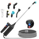 innislink Akku Drucksprüher, 7.4V Stärkerer Drucksprüher Elektrisch, Elektrischer Pflanzensprüher mit 5 Nebeldüsen, Wiederaufladbarem Teleskopstab mit 3 Gang Einstellung, 8m Schlauch für Garten