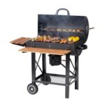 Tarrington House Louisiana Holzkohle-grillwagen mit Rollen und Aschefänger, Abklappbare Beistelltische, hitzebeständiger Griff, schwarz