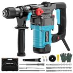 GEARPASS SDS-Plus Bohrhammer, 1500W, 7.4 Joule, 6-stufige Geschwindigkeitsregelung, 3 Funktionen, 1100 U/min, Sicherheitskupplung, Inkl. Bohrer, Flach- & Spitzmeißel, für Beton und Mauerwerk