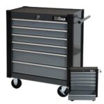TRUTZHOLM Werkstattwagen TRUTZI mit 6 kugelgelagerten Schubladen – abschließbar, mit Anti-Slip-Einlagen, Eckschutzleisten, 4 Rollen (2 Lenkrollen mit Bremse), Traglast 105 kg, Stahl, Schwarz-Grau