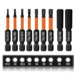 9 Stück Hex Sechskant Schraubendreher 50mm Lang Bits Set, 1/4" S2 Schlagschrauber Bitsatz, Magnetische Hexagon Innensechskant Schraubendreher, für Akkuschrauber（H1,5/2/2,5/3/4/5/6/8/10）