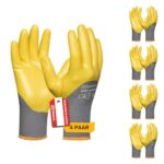 Gebol Wet Guard, 4 Paar Arbeitshandschuhe mit Nitrilbeschichtung, wasserfeste Montagehandschuhe mit 3/4-Beschichtung und rutschfestem Grip, Gr.XL/10, Gelb