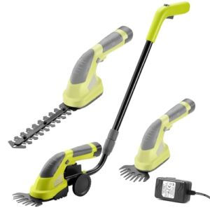 DEWINNER Akku Strauchere und Grasschere Li-ion 7.2V(1.5Ah),mit 2 Aufsätzen+Teleslopstiel Rasenkantenschere,Austauschbare Klingen, Strauchschere Rasenmäher