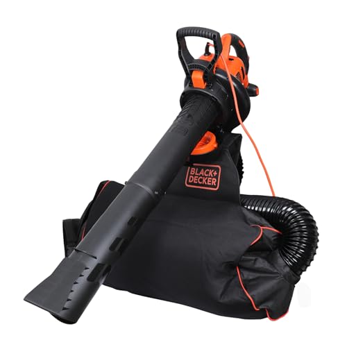 BLACK+DECKER 3-in-1 Elektro Laubsauger & Laubbläser (3.000 Watt, mit Häcksler, 72l Fangsack-Rucksack – hohe Blasgeschwindigkeit & verstellbare Saugleistung, für Terrasse, Wege, Einfahrten) BEBLV300-QS