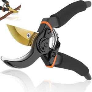 Hermhoffer Garden Slicer Pro | Robuste ultrascharfe Gartenschere mit weichem, gepolstertem Griff aus japanischem Kohlenstoffstahl – perfekter Schnitt in Ihrem Garten. (Schwarz)
