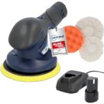 cartrend Akku Poliermaschine,2.500-5.000 U/Min (6 Stufen), Wechselakkus 12V, 2X Polierhauben, 1x Polierschwamm, geräuscharm, Tellerdurchmesser 150 mm