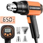 Heißluftpistole, Kroosim 2000W Heißluftfön mit LCD-Digitalanzeige, Variable Temperaturregelung 50℃-650℃, 280-600l/min Luftstrom, Elektrische Heissluftpistole Ideal für DIY, Schrumpfen, Entlacken