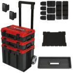 Original Einhell E-Case Tower Systemkoffer-Set (max. 120 kg, bestehend aus 3 Koffern inkl. Zubehör, Aufbewahrung & Transport von Zubehör und Werkzeug, stapelbar, verknüpfbar)
