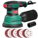 HYCHIKA Exzenterschleifer, 300W 12000OPM Exenterschleifmaschine, 6 Geschwindigkeiten, Compact Exzenterschleifer 125mm, mit 16 Stück Schleifpapier, zum Schleifen, Polieren von Holz und DIY