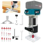 bycpower Akku Oberfräse für Makita 18V Akku, 800W Akku-Kantenfräse Set mit 6 Geschwindigkeit, 30000 U/min Bürstenloser Multifunktionsfräse Tragbarer Handfräser mit 15 Stück 1/4" Fräser Set(Ohne Akku)