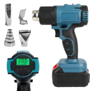 Akku Heißluftpistole für Bosch 18V, 50-550°C Akku-Heißluftgebläse mit LCD-Display & 4 Edelstahldüsen, Einstellbare Temperatur & Luftkontrolle Heißluftfön für Schrumpfen DIY Entlacken(ohne Akku)
