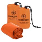PINUQUEST 2X Notfall-Poncho 26 µm (120 × 100 cm) - Regenponcho Ultraleicht, reißfest, wasserdicht & Winddicht - Notponcho bei Regen mit silberner Seite zur Wärmereflexion (Orange)