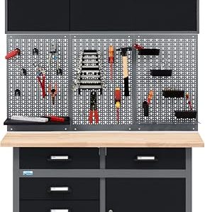 Küpper Werkstatt Sparset 70424-9, 120 cm, Werkbank, Hängeschrank, Lochwand inkl. 12 Standard-Haken (Schwarz)