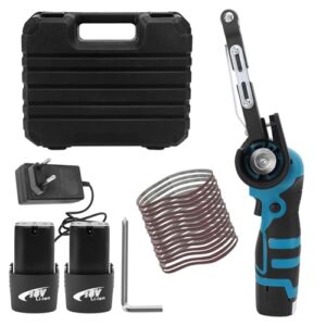 WODHMIEY Bandschleifer, 16,8 V Lithium-Akku, 7000 U/min, 15 Schleifbänder (80-1000 Körnung), Leistungsstarker Motor für Holz, Metall und gebogene Flächen, 2 Stunden Laufzeit, Schnellladung