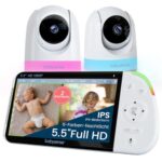 Babysense Full HD Split-Screen-Babyphone mit 2 Kameras, Nachtlicht in 6 Farben, Geräusch- & Lichtmaschine, 20-Stunden-Akku, abhörsichere Verbindung ohne WLAN