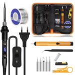 Lötkolben set,Lötkolben-Kit 80W Einstellbar Temperatur (180℃-500℃), enthält 1 Lötkolbens mit Ein/Aus Schalter, 50g Lötdraht, 5 Lötspitzen, Federständer + Schwamm, Entlötpumpe, Pinzette, Abisolierzan
