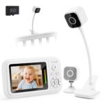 Babyphone mit Kamera Ohne WLAN, 1080P Baby Kamera Monitor mit Halterung & Bettclip, 2 Wege Audio, Temperatur, Weinen-Erkennung, Nachtsicht, 8 Schlaflieder, Foto- und Videoaufnahme, SD Karte Inklusive