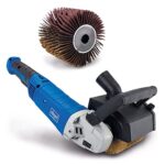 Scheppach Satiniermaschine MRS1300 mit Softstart & 1300W Leistung | inkl. Messingdrahtbürste & Schleifstreifenbürste | 100mm Bürstenbreite mit Ø120mm | variable Drehzahl | mit Anschluss für Absaugung