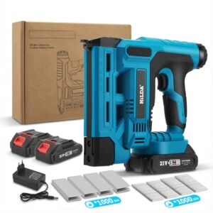 Akku-Nagler Set Elektrisch - 2-in-1 Brad Nagler & Klammerer mit 2x 2.0Ah Akkus - 1000 Nägel/Klammern inklusive - Einstellbare Nageltiefe für Holzverarbeitung und DIY